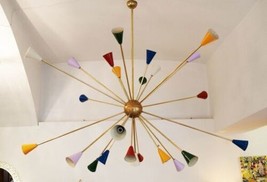 Mid Century Huge Sputnik Brass Multicolored Ceiling 24 Light Fixture Cha... - £928.14 GBP