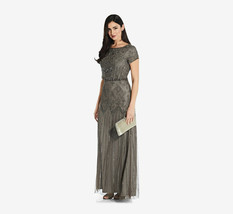 Adrianna Papell Women&#39;s Short Sleeve Beaded Gown In Lead - £195.35 GBP