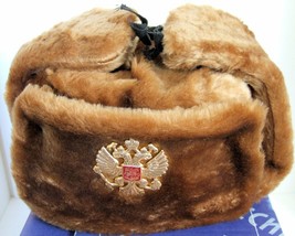 Authentic Russian Military Camel Brown KGB Ushanka Hat W/ Soviet Eagle Badge  - £23.94 GBP