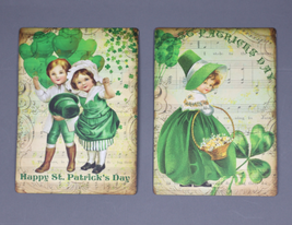 St Patricks Day Vintage Style Irish Children Shamrocks 4in x 5.5in Magnets Set/2 - £9.38 GBP