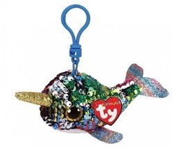 Ty Flippables Calypso Narwhal Clip Mini Sequin Keychain Keyring Whale Rainbow 6&quot; - £7.77 GBP