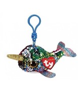 Ty Flippables Calypso Narwhal Clip Mini Sequin Keychain Keyring Whale Ra... - £7.28 GBP