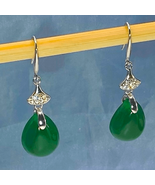 AWZ2 Jade Green Agate &amp; Silver Dangle Earrings - £46.74 GBP