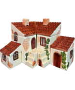 VTG 1980 Enesco Ceramic Spanish House 2 Cookie Jars, Flour, Sugar, Salt,... - $75.16