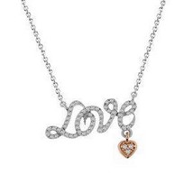 Diamond Love Heart Pendant Necklace 10k White Gold - £387.17 GBP