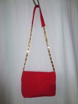 Paloma Picasso Shoulder purse Red Suede Look evening Handbag Gold chain ... - $75.00