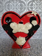 Mickey &amp; Minnie Mouse Kissing Disney Bank Red Heart Valentines - £9.36 GBP
