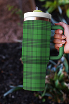 Dark Green Plaid Print Handle Stainless Vacuum Cup 40oz - $516.66 MXN