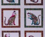 23.5&quot; X 44&quot; Panel Cats Animals Paisleys Gold Glitter Cotton Fabric Panel... - $9.30