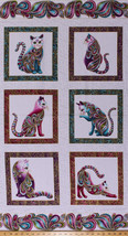 23.5&quot; X 44&quot; Panel Cats Animals Paisleys Gold Glitter Cotton Fabric Panel D364.20 - £7.43 GBP