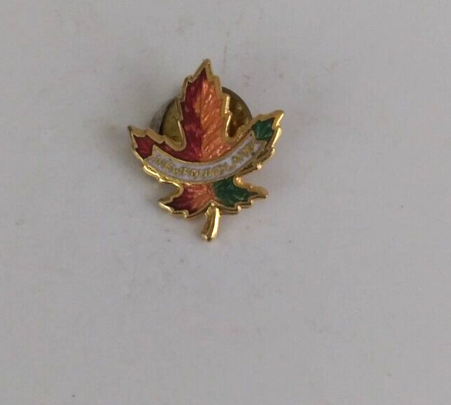 Vintage Colorful Red Orange &amp; Green Newfoundland Leaf Lapel Hat Pin - $7.43