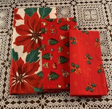 Three Assorted Square Christmas Bandanas Poinsettias Holly Teddy Bear Br... - $11.49