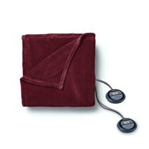 Sunbeam Queen Electric Heated MicroPlush Blanket in Garnet with Dual Digital Dis - £69.53 GBP