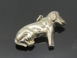 925 Sterling Silver - Vintage Shiny Hollow Sitting Dog Motif Pendant - PT14973 - £39.19 GBP