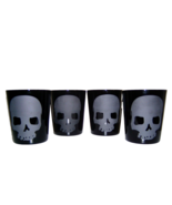 Set 4 Pottery Barn Black Double Old Fashon Skull Glasses - $24.99