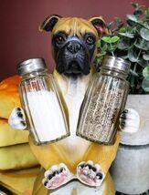 Ebros Fawn Boxer Puppy Dog Hugging Glass Salt Pepper Shakers Holder 6.25... - €21,60 EUR