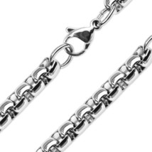 Rolo Chain Silver Stainless Steel Round Box Necklace 4mm 15-20-in Genderless - £12.78 GBP