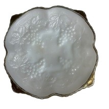 Vintage White Milk Glass Raised Grape Pattern with Gold Trim - $14.50