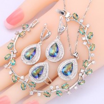 Rainbow Water Drop 925 Stamp Jewelry Sets For Women Bridal Bracelet Earr... - $36.38