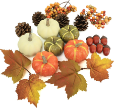 20 Pcs Realistic Fall Mini Pumpkin Decorations, Pumpkin Decor with Maple Leaves, - $15.51