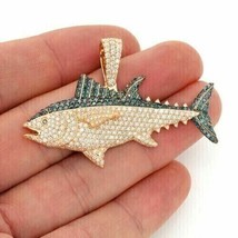 3Ct Rund Geschliffen Künstlicher Diamant Bluefin Tuna Fisch Anhänger 14K Gelb - $109.77