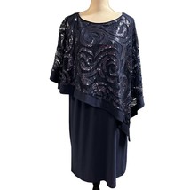 RM Richard 20W Midi Dress Split Sleeve Blue Sequined Asymmetrical Lacy S... - $52.04