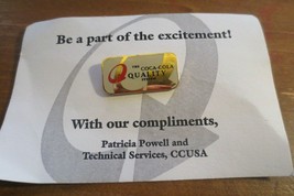 Coca-Cola Quality System our Compliments Technical Services CCUSA Lapel Pin - £11.83 GBP