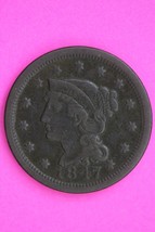 1847 Large Cent Braided Hair Liberty Coin Guaranteed Authentic &amp; Genuine... - $68.65 CAD