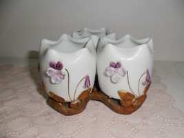 Japanese Imports beautiful three planter/vase,delicate purple flowers applied[a7 - £34.95 GBP