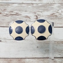 Vintage Clip On Earrings Cream &amp; Navy Spotted - $9.99