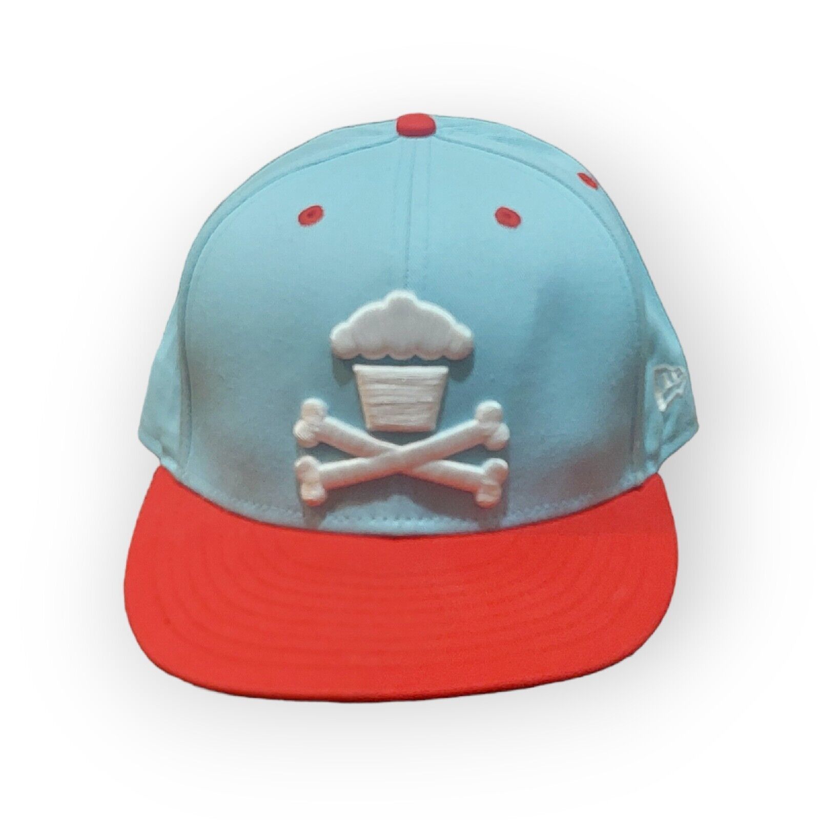 Classic 2012 Johnny Cupcakes 7 3/8 59Fifty NEW ERA FITTED CAP Blue Red - GUC - £28.09 GBP