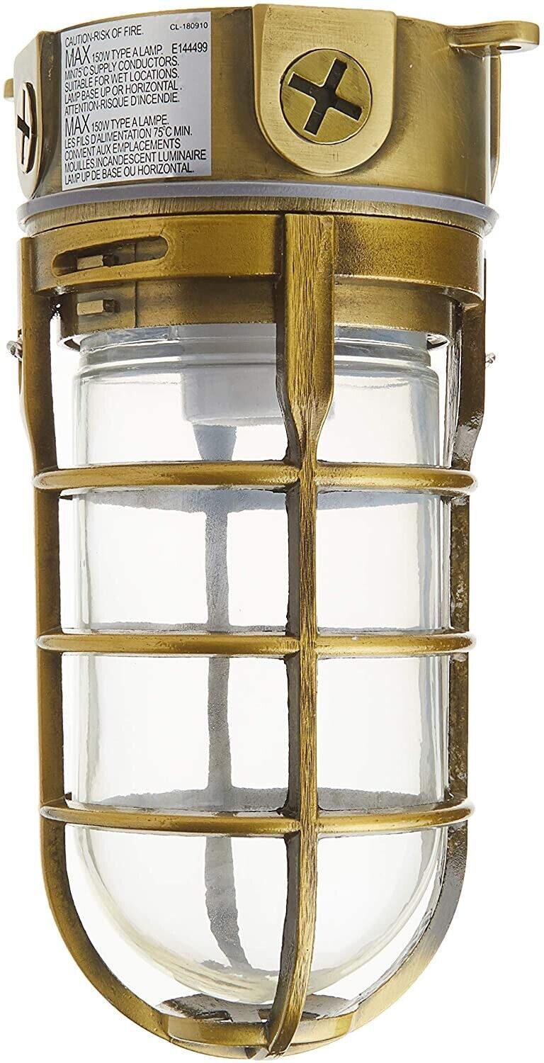 Primary image for Flush Mount Outdoor Light Fixture Industrial Ceiling Porch Antique Brass Cage