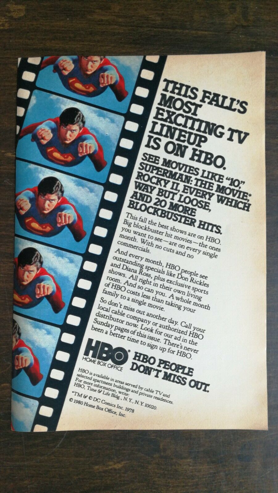 Primary image for Vintage 1980 Superman Christopher Reeves HBO Full Page Original Movie Ad 721
