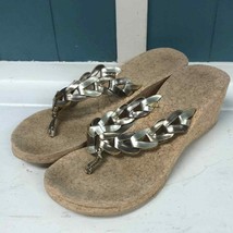 Faux cork made of foam wedge thong gold sandals women’s size 8 beach pool - $27.94