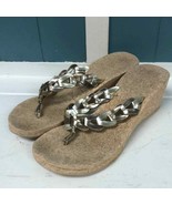 Faux cork made of foam wedge thong gold sandals women’s size 8 beach pool - $27.94