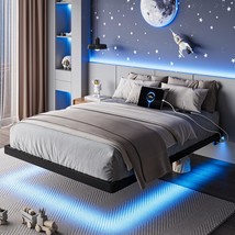 Feonase Twin Size Floating Bed Frame With Charging Station And Led, Black - $1,639.57 MXN