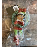Elf in Wreath Ornament Snow Glitter 4&quot; Green Red - $34.41 CAD