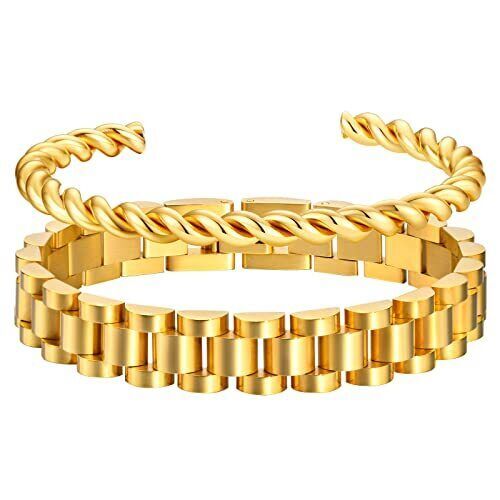 Primary image for MPRAINBOW Women Gold Chain Link Bracelet - 2pcs Bracelet set Wheat Twist Cuff...