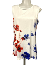 Lily by Firmiana Sleeveless Knit Top White with Red &amp; Blue Floral Women&#39;s S NWT - $12.34