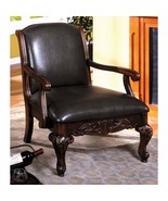 Leather Antique Accent Chair Living Room Solid Wood Vintage Furniture Ho... - $478.78