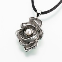 Antique  Pewter Rose W/Pearl Jewelry Pendant Funeral Cremation Urn - £95.38 GBP