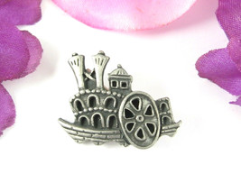 Ajr Co Steamboat Pewter Pin Vintage Paddle Steam Ship Boat Pinback Brooch - £16.60 GBP