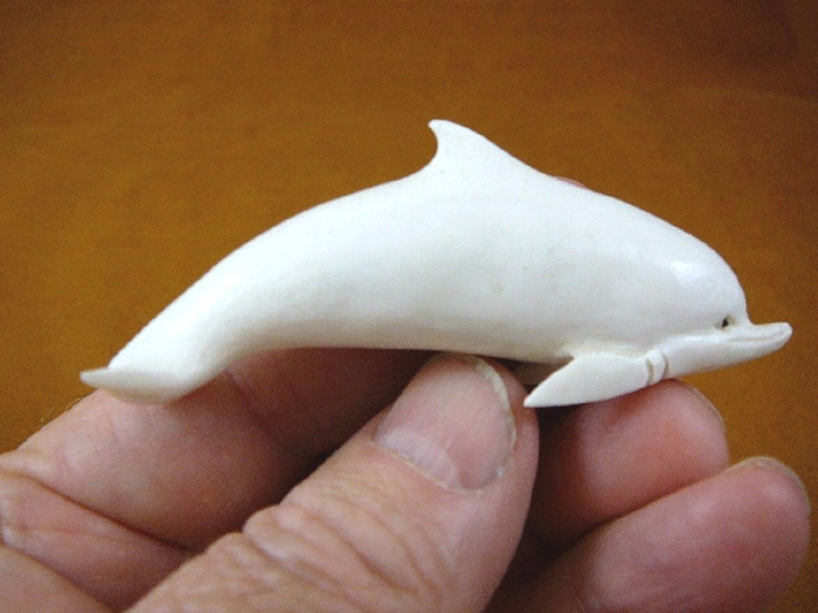 Primary image for Dolph-4) white Albino baby Dolphin of shed ANTLER figurine Bali detailed carving