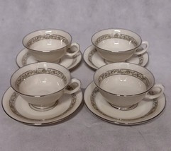 Lenox Springdale Cups and Saucers 4 Platinum Trim Yellow Flowers 5 3/4&quot; ... - £26.33 GBP