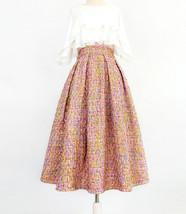 Winter Pink Midi Skirt Outfit Women A-line Plus Size Pleated Tweed Skirt image 2