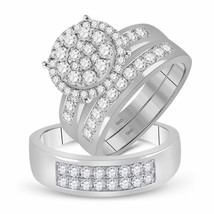 14kt White Gold His Her Round Diamond Cluster Matching Bridal Wedding Ring Set - £2,436.36 GBP