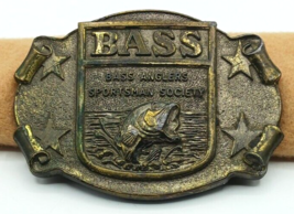 Bass Anglers Sportsman Society Brass Belt Buckle Lewis Buckles of Chicago Vtg - £18.67 GBP