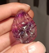 Fluorite Nine Tails Fox, Hand Carved Cabochon 40x28mm Purple Green Natur... - $36.09