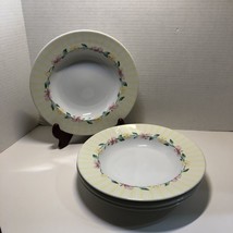Pfaltzgraff Grandma's Kitchen Flowers 4 Rimmed Soup Bowls 9" Yellow - $29.69