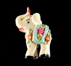 Pretty Pachyderm Pin Brooch Elephant Vintage Tan Clay Flowers Handcrafted - £13.44 GBP